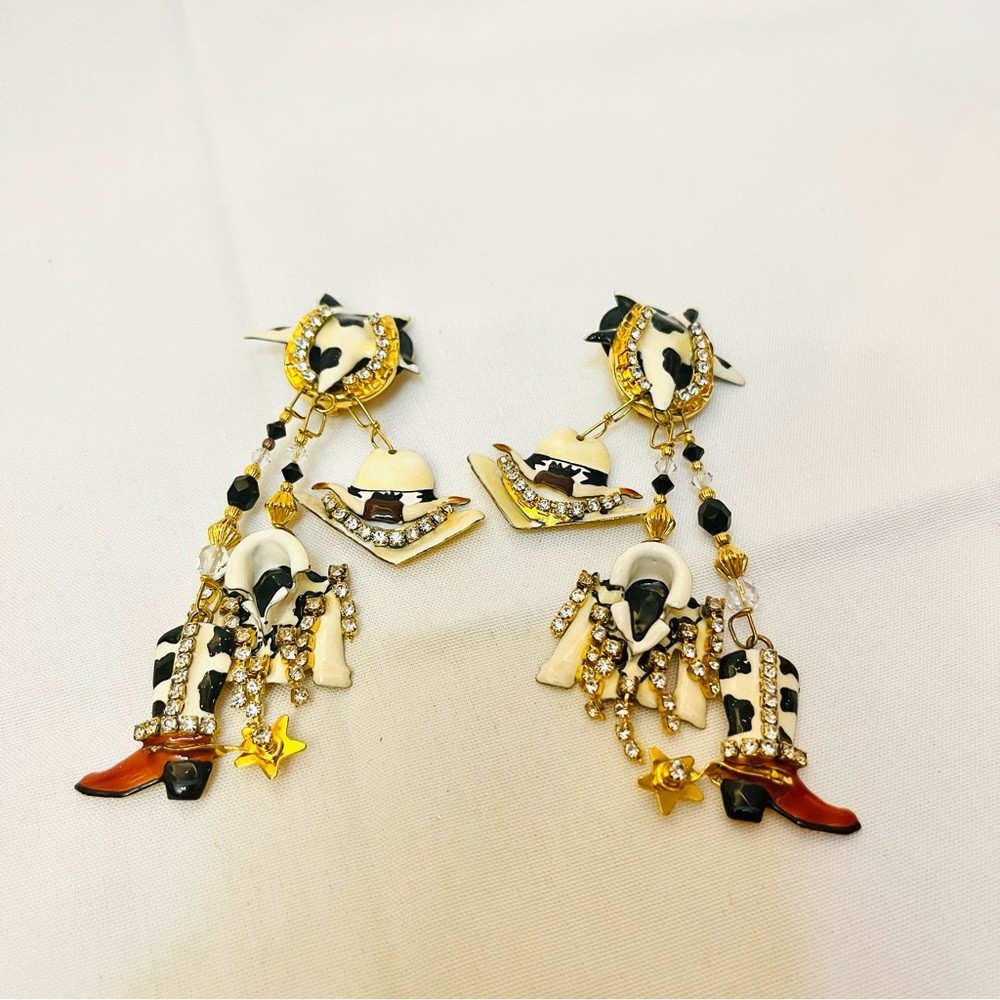 Lunch at the Ritz - Gold and Black Articulated Dangle Cowgirl Earrings